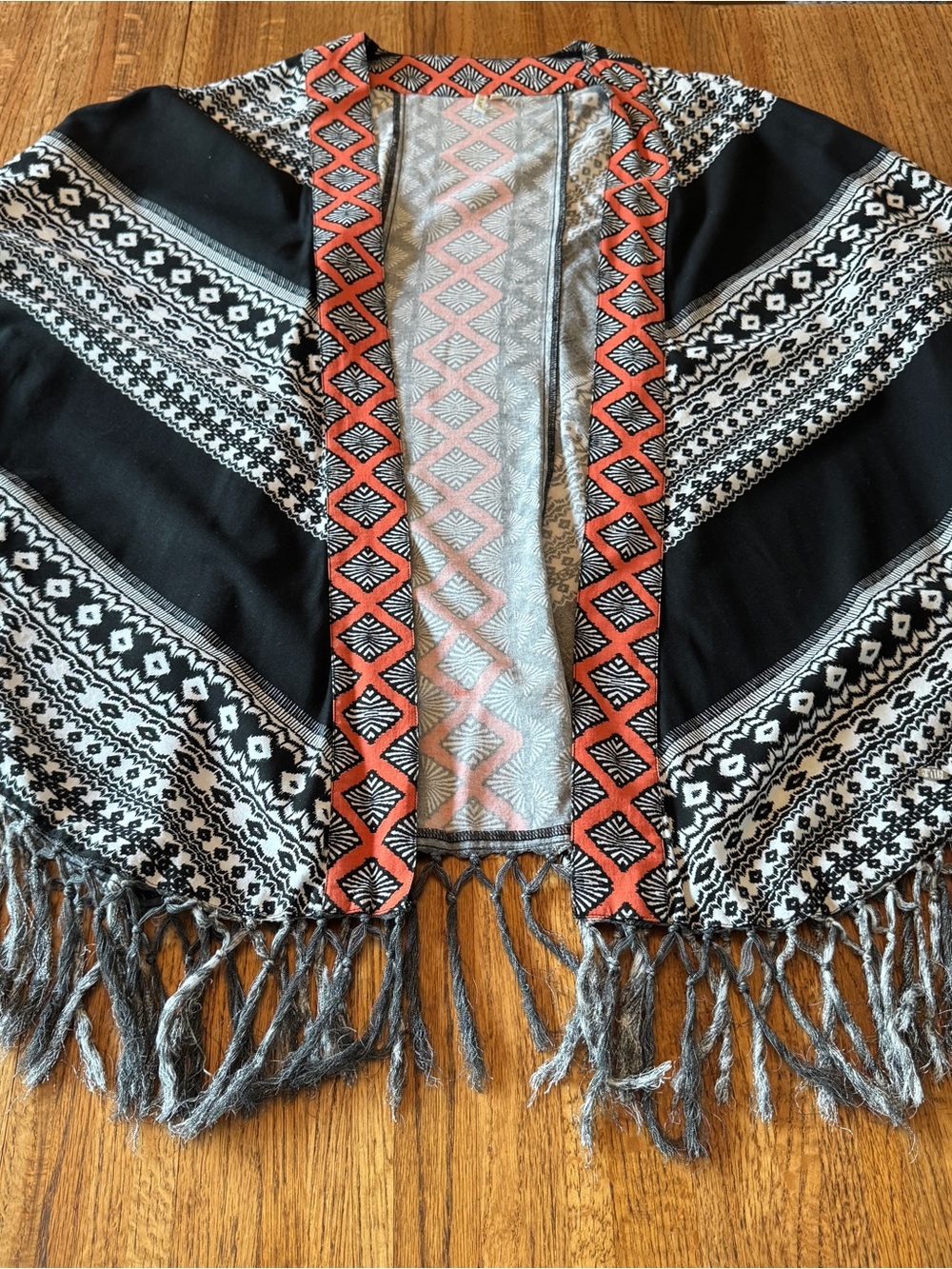 Rip Curl Boho Geometric Fringe Open Front Kimono Cardigan Cover-Up Small